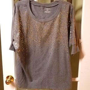 Lane Bryant Gray Knit Shirt with Gold Sequins